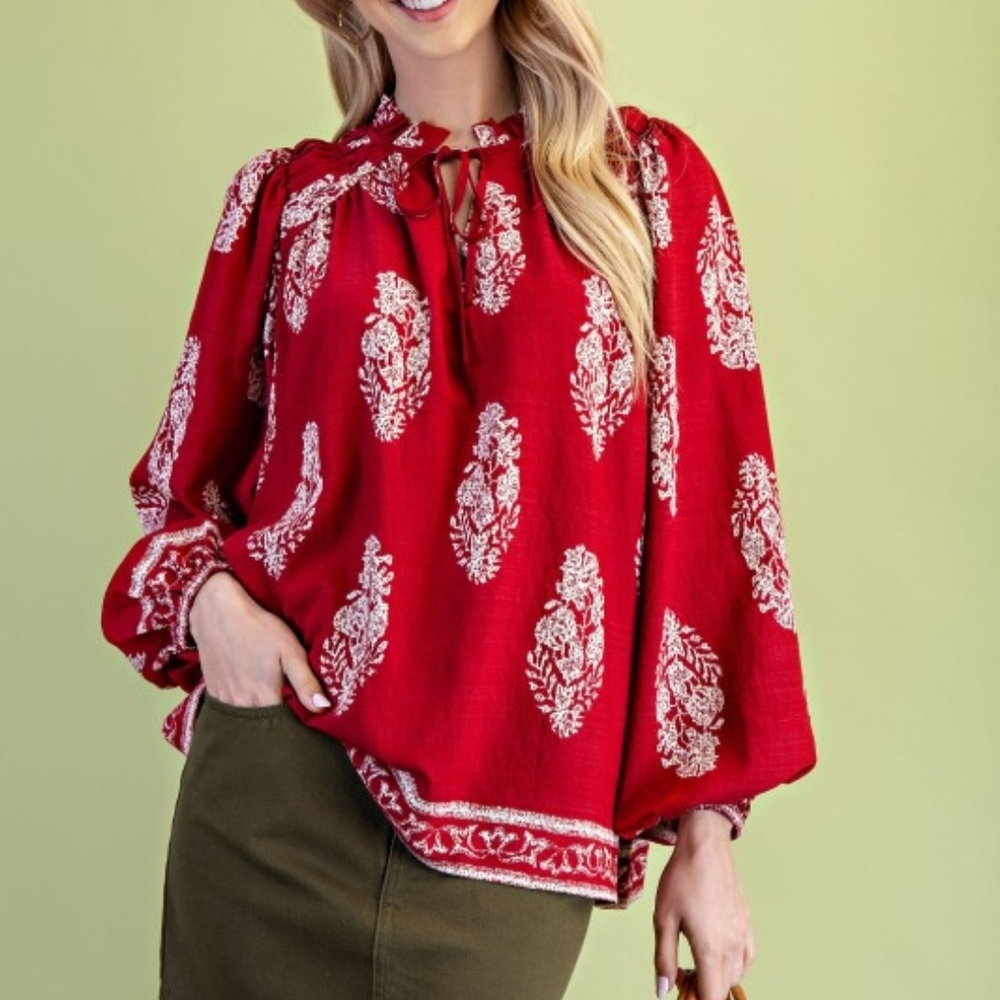 Red Floral Women's Top
